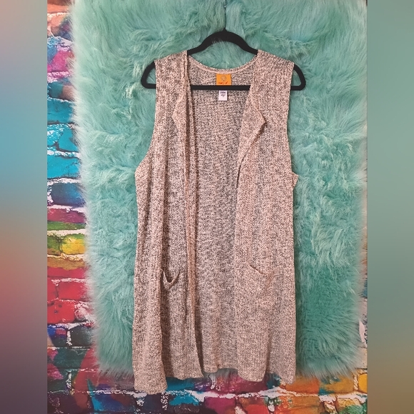 Ruby Rd Gray Silver White Sleeveless Open Front Fall Sweater Size M - Picture 7 of 14